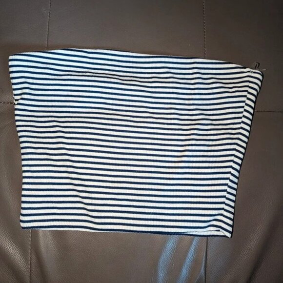 *3 FOR $9* Better Be Strapless Navy Striped Stripes Ribbed Crop Cropped Tube Top - Picture 1 of 2